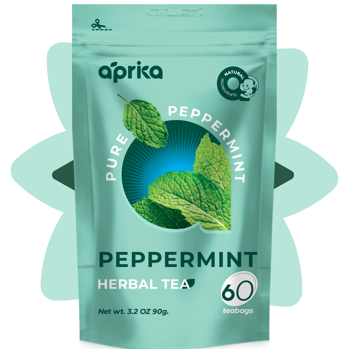 100% Pure Peppermint Herbal Tea, 60 Bags from Aprika Life