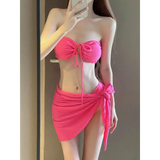 Mint Ribbed Halter Bikini Set – Ring Tie 3-Piece Swimsuit with Skirt from Kawaii Stop