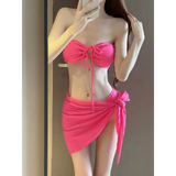 Mint Ribbed Halter Bikini Set – Ring Tie 3-Piece Swimsuit with Skirt from Kawaii Stop