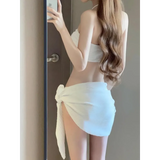 Mint Ribbed Halter Bikini Set – Ring Tie 3-Piece Swimsuit with Skirt from Kawaii Stop
