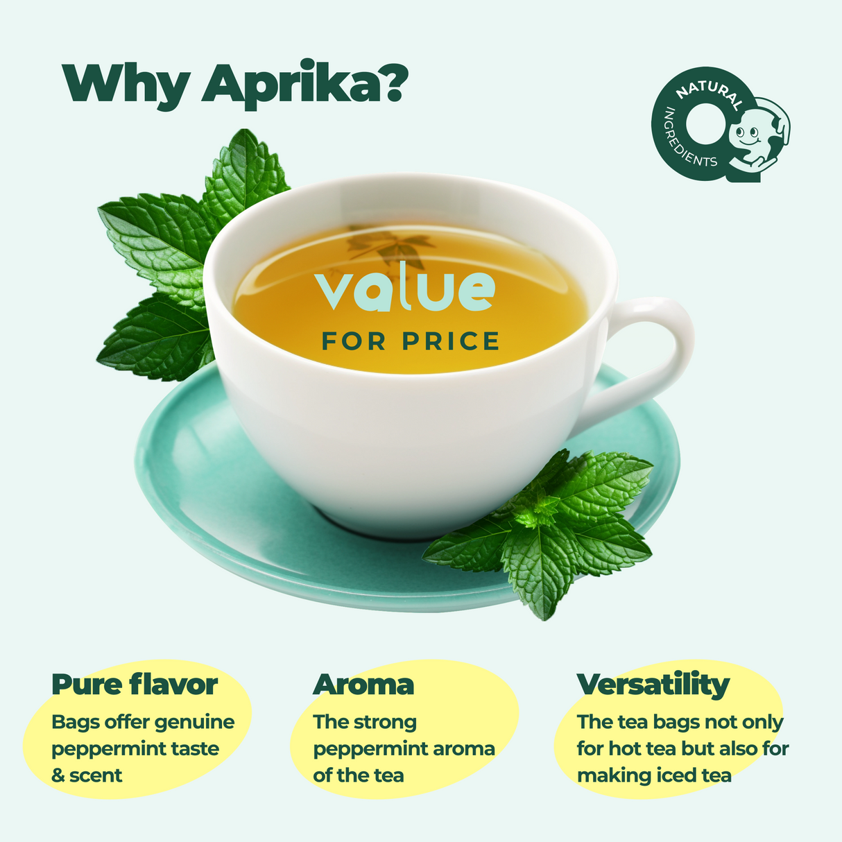 100% Pure Peppermint Herbal Tea, 60 Bags from Aprika Life