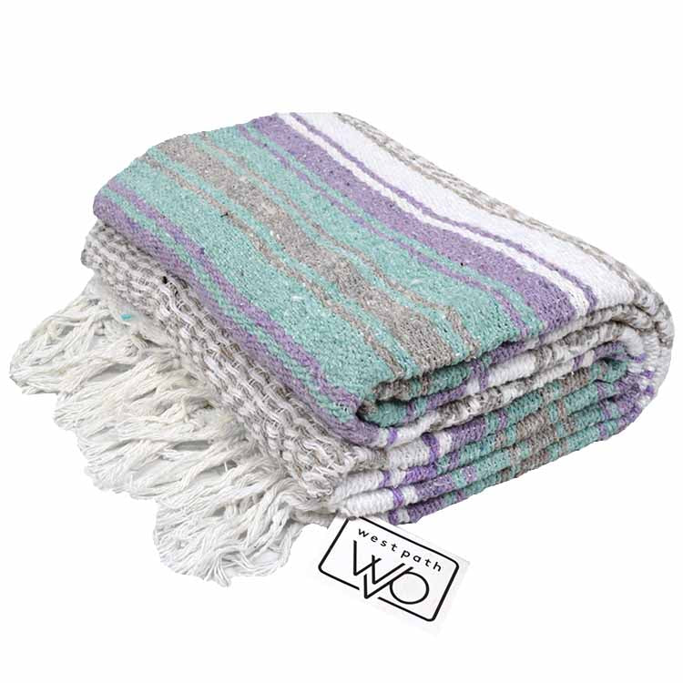 Seafoam Green & Pastel Purple Mexican Falsa Blanket from West Path