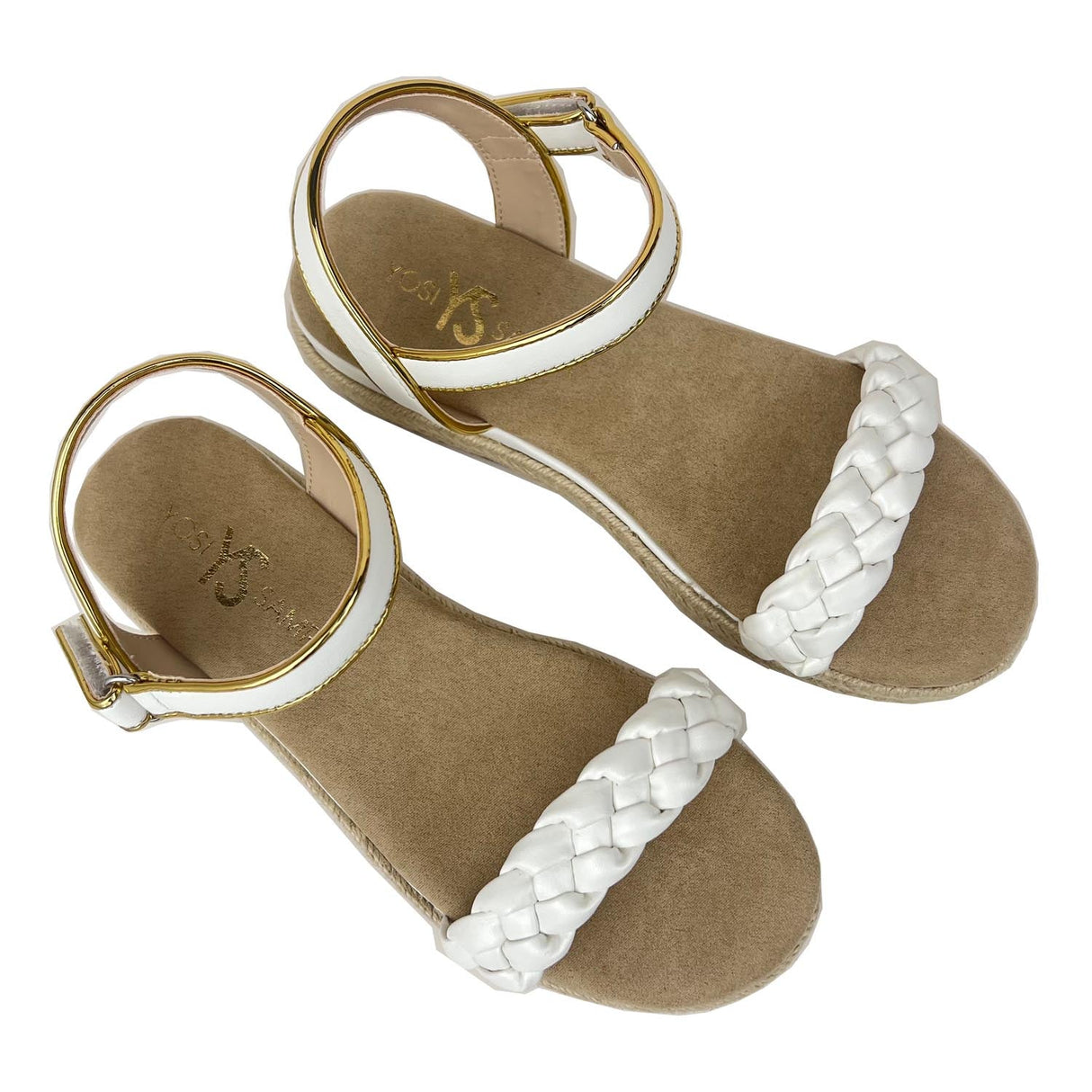 Miss April Wedge Sandal in White & Gold - Kids from Yosi Samra