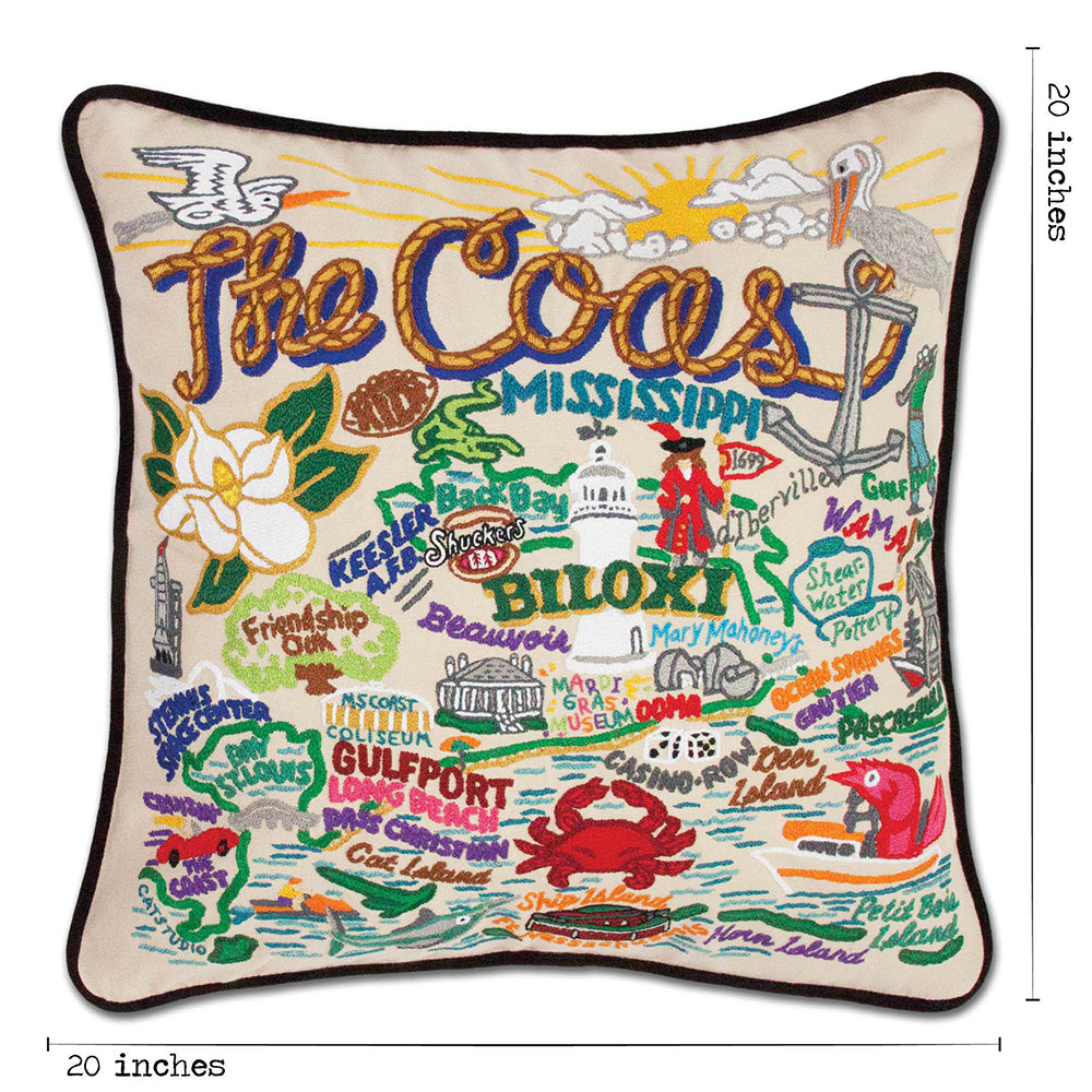 Mississippi Coast Hand-Embroidered Pillow from Quirks!