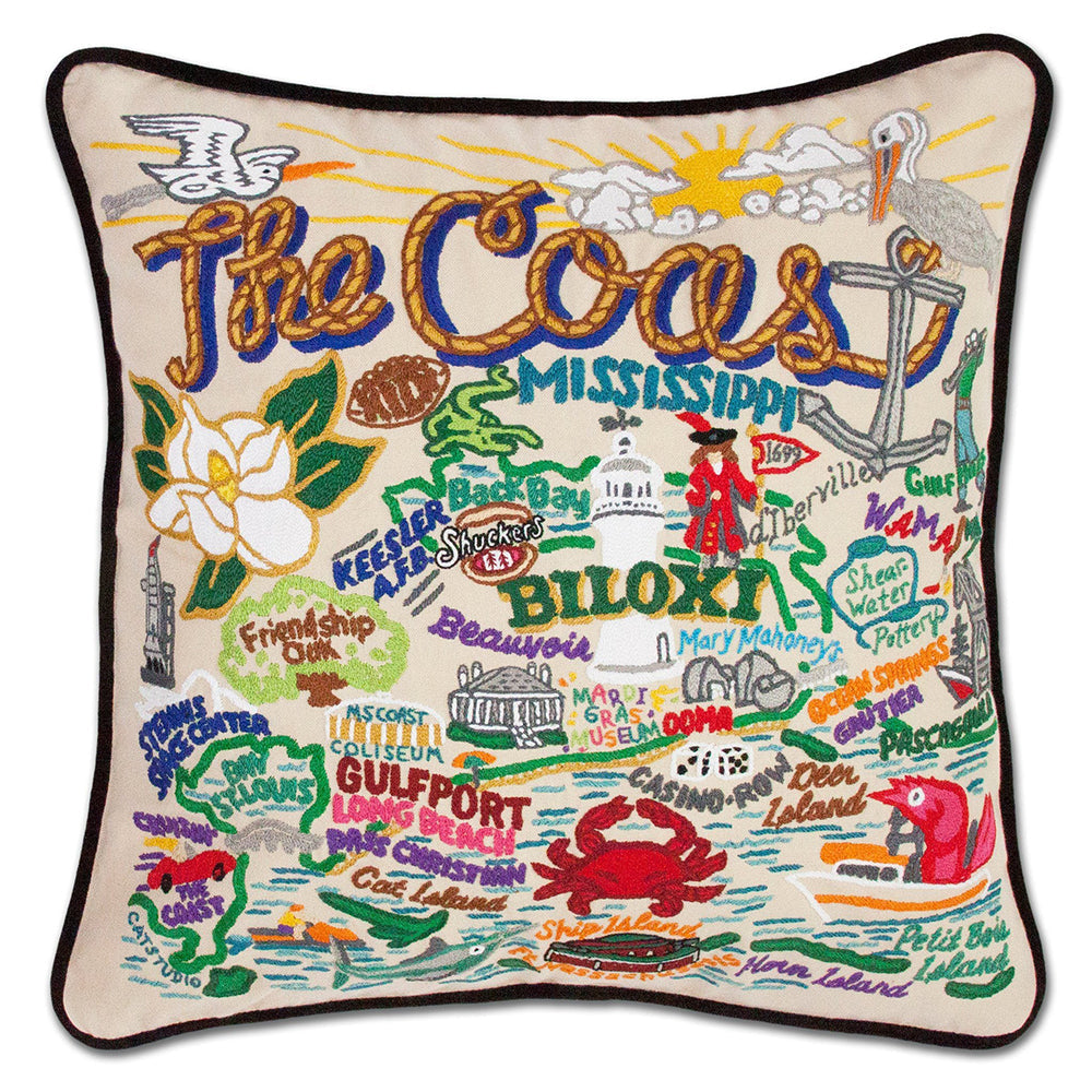 Mississippi Coast Hand-Embroidered Pillow from Quirks!