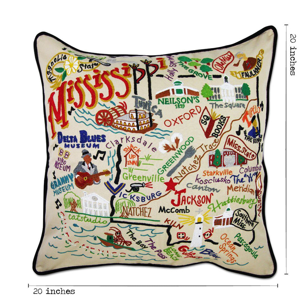 Mississippi Hand-Embroidered Pillow from Quirks!