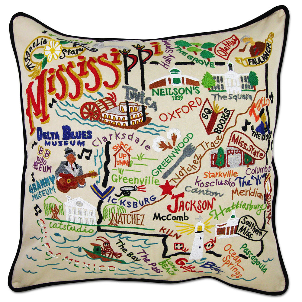 Mississippi Hand-Embroidered Pillow from Quirks!