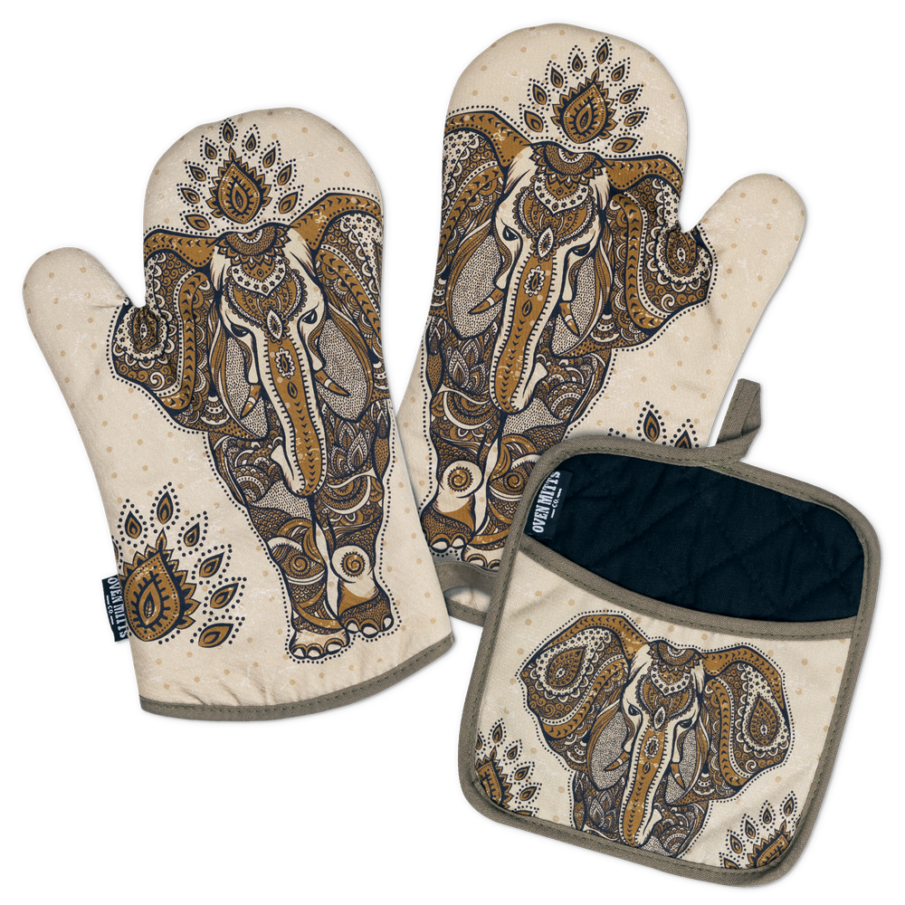 Elephant Boho Oven Mitts And Potholder Set From Zapps Clothing
