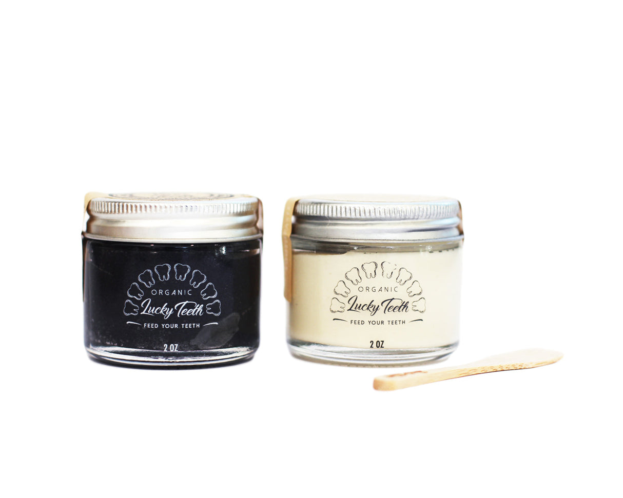 Mixed Glass Jar Organic Toothpaste Pack - Charcoal and Regular Toothpaste Pack From Lucky Teeth