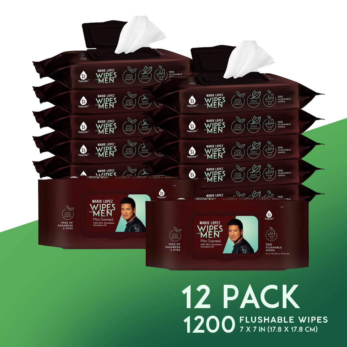 12 Pack of Flushable Mario Lopez Man Wipes (1200 Mint Scented Wipes) from Pursonic