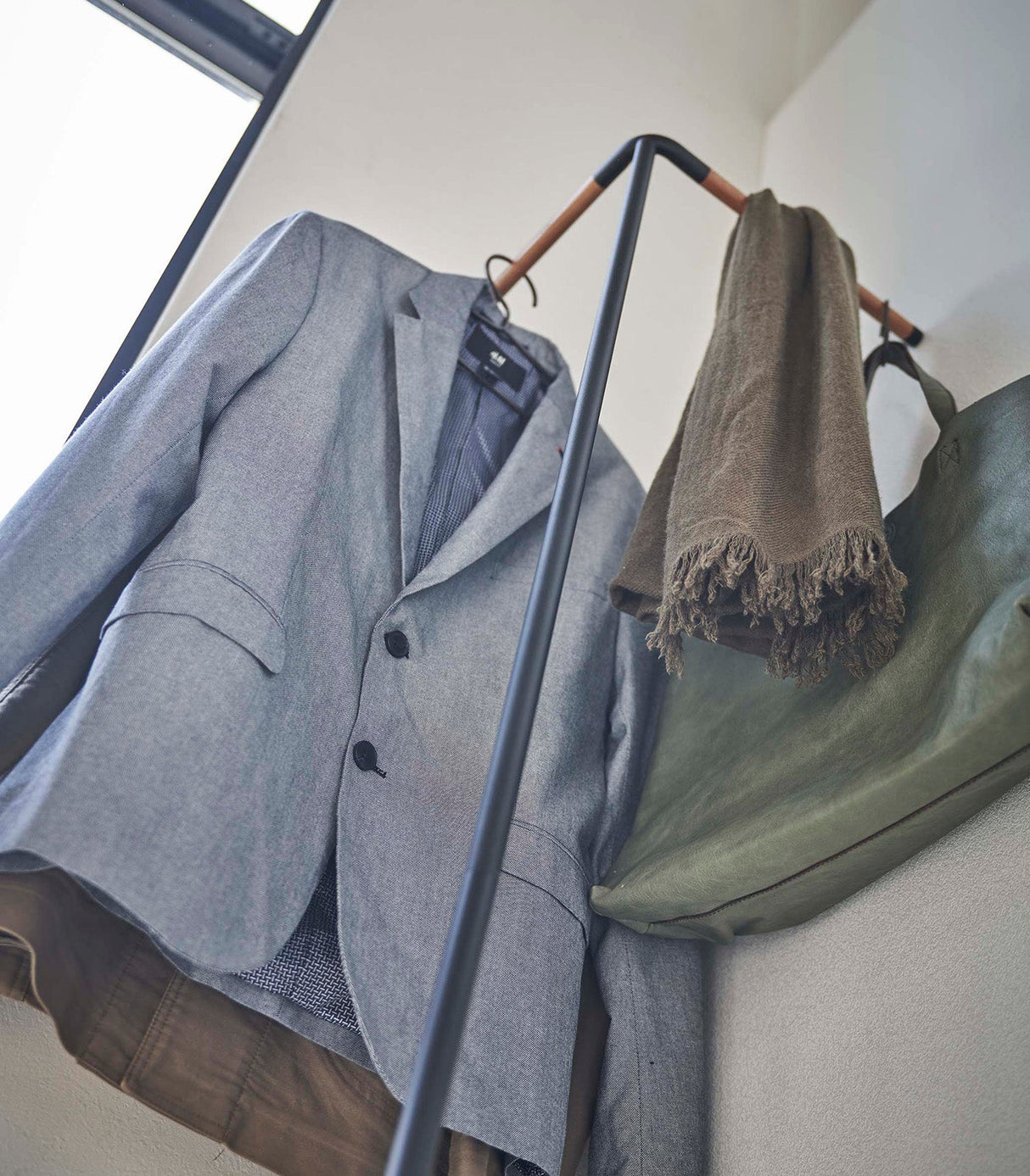 Corner Leaning Coat Hanger (63" H)  - Steel + Wood from Yamazaki Home