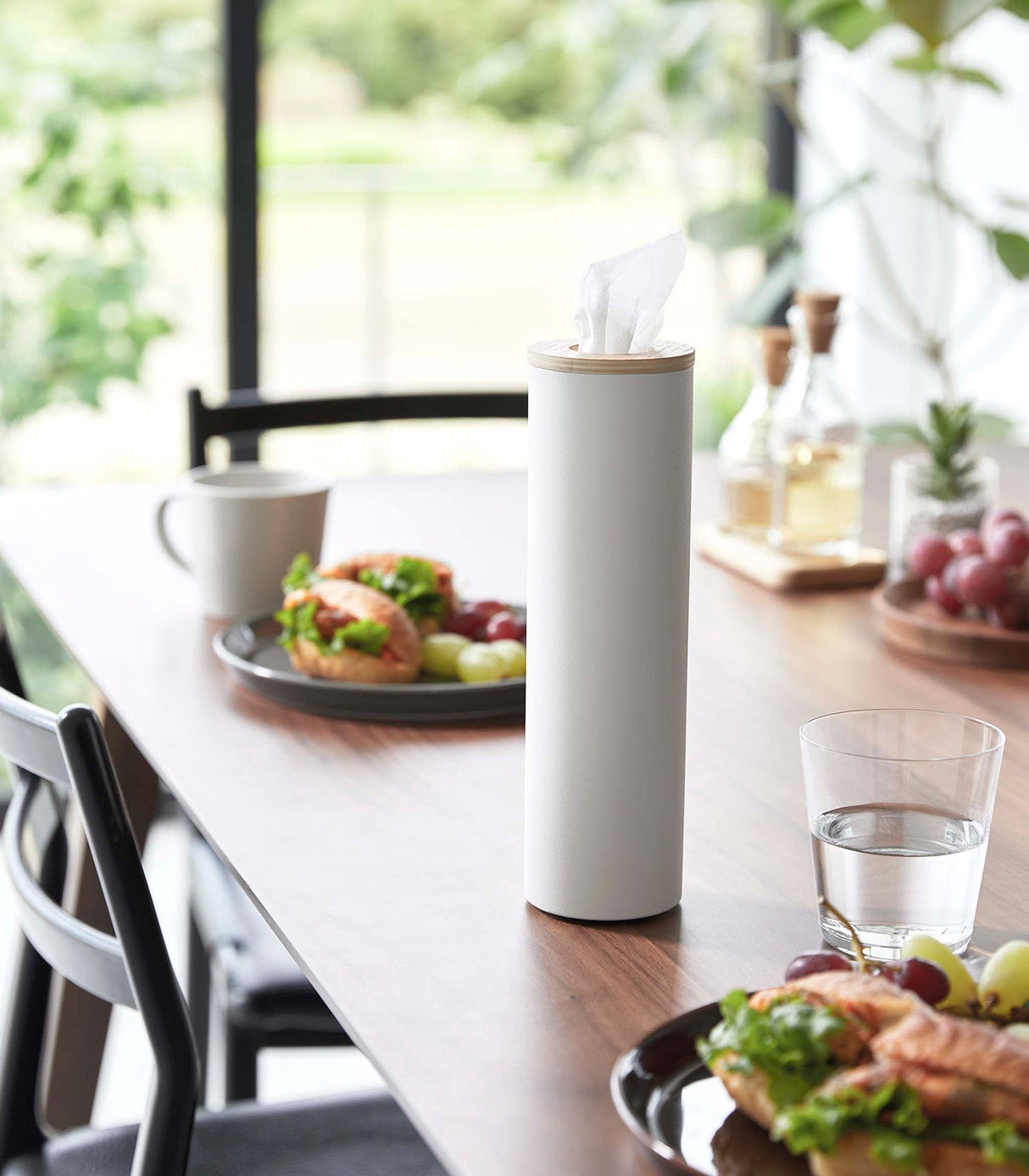 Round Tissue Case - Steel + Wood from Yamazaki Home