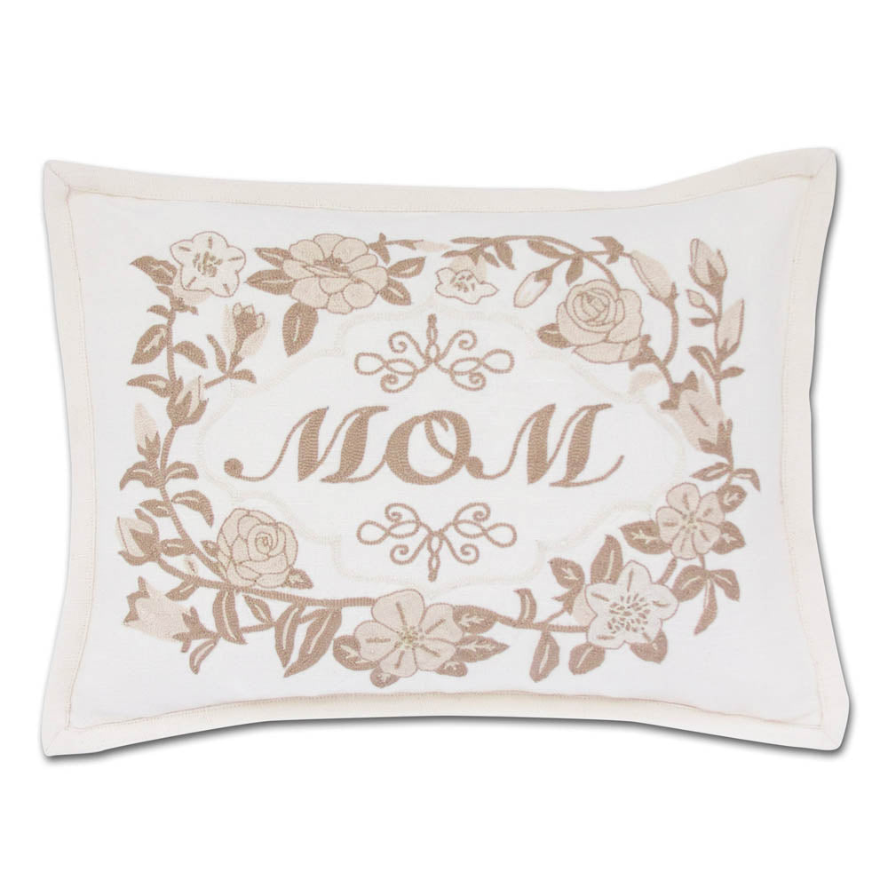 Mom Love Letters Hand-Embroidered Pillow - Available in Rose and Natural by CatStudio from Quirks!