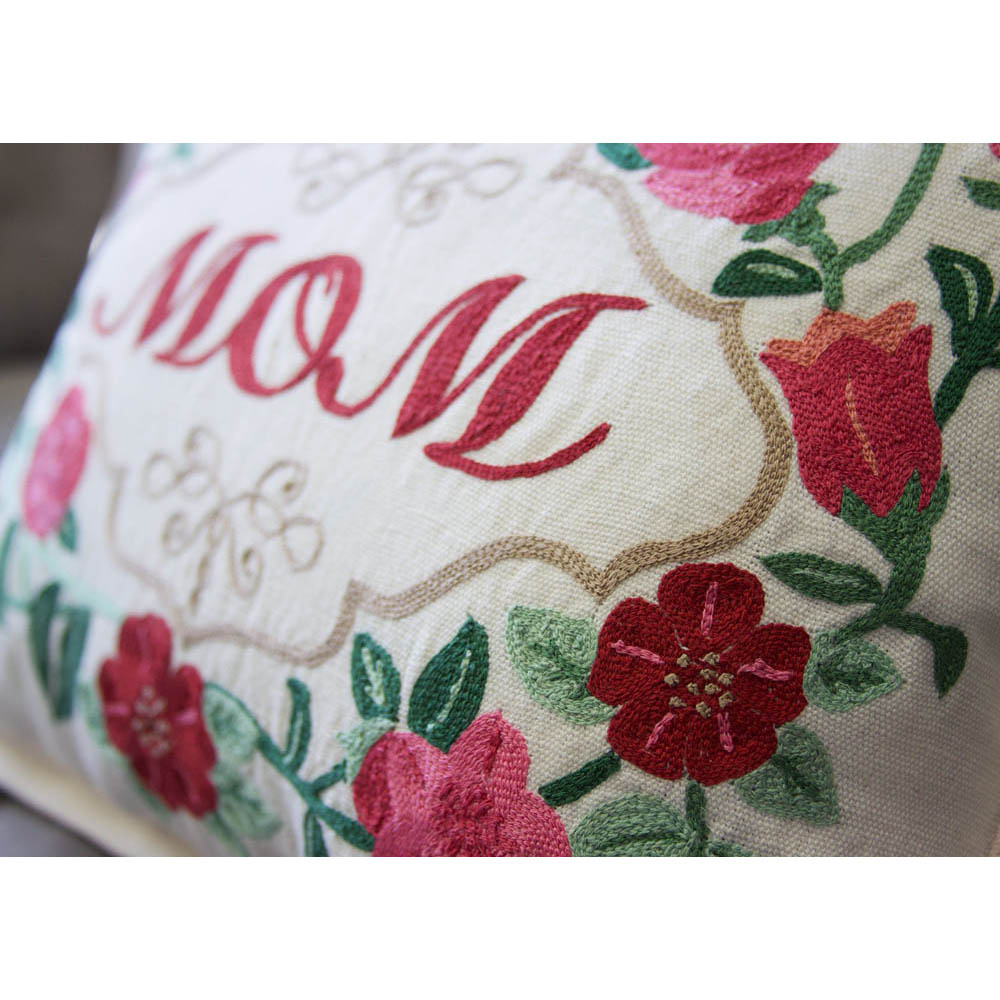 Mom Love Letters Hand-Embroidered Pillow - Available in Rose and Natural by CatStudio from Quirks!