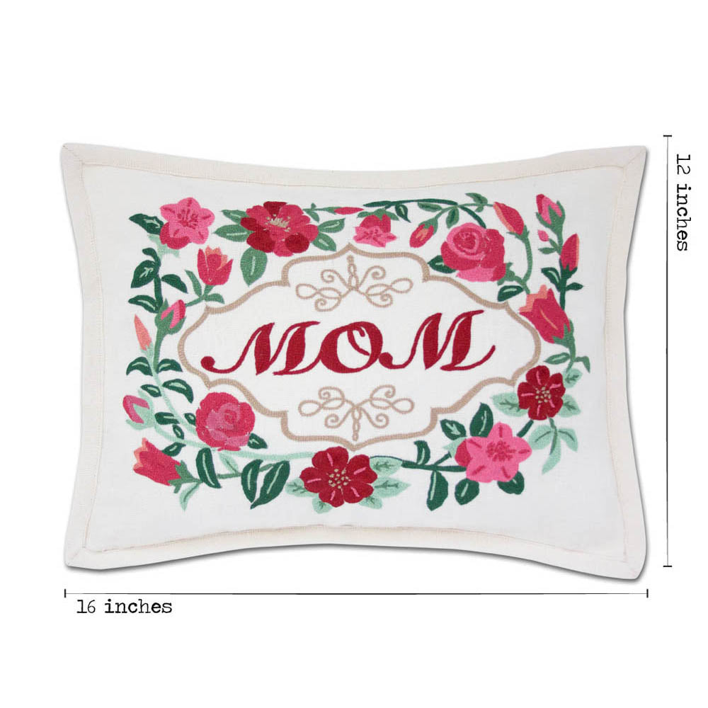 Mom Love Letters Hand-Embroidered Pillow - Available in Rose and Natural by CatStudio from Quirks!