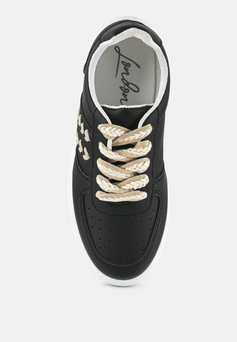 Monigue Faux Leather Cross Stitch Detail Sneakers from London Rag International