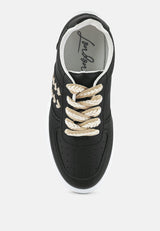 Monigue Faux Leather Cross Stitch Detail Sneakers from London Rag International