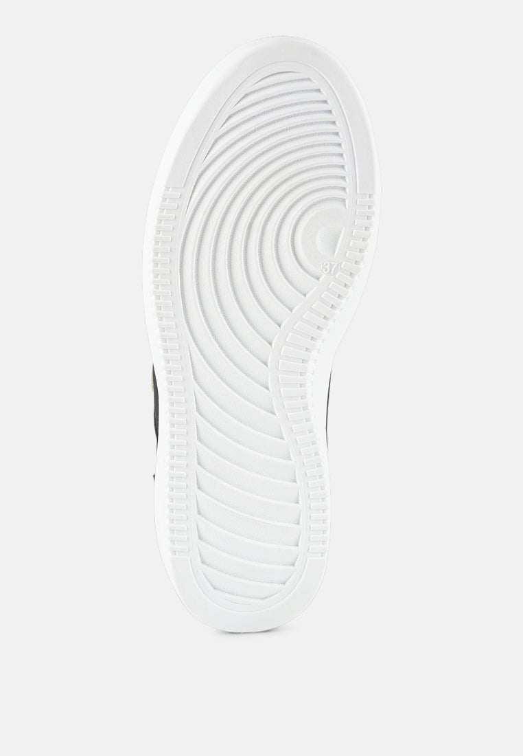 Monigue Faux Leather Cross Stitch Detail Sneakers from London Rag International
