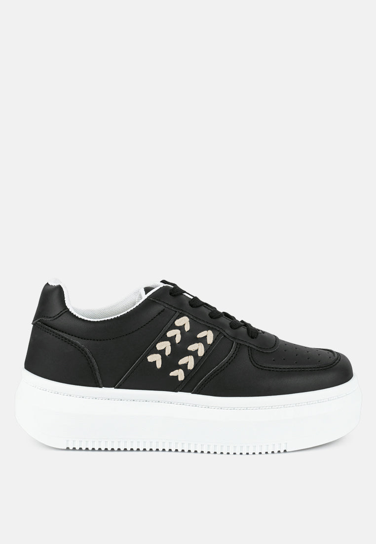 Monigue Faux Leather Cross Stitch Detail Sneakers from London Rag International