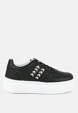 Monigue Faux Leather Cross Stitch Detail Sneakers from London Rag International