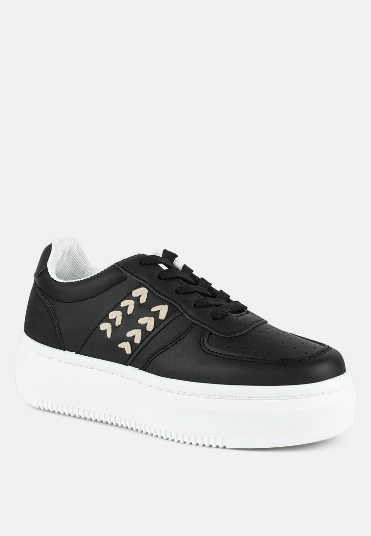 Monigue Faux Leather Cross Stitch Detail Sneakers from London Rag International