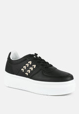 Monigue Faux Leather Cross Stitch Detail Sneakers from London Rag International
