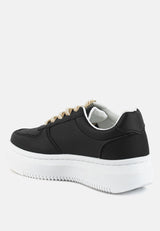 Monigue Faux Leather Cross Stitch Detail Sneakers from London Rag International