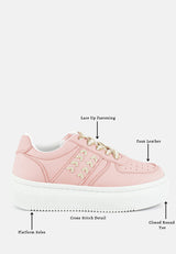 Monigue Faux Leather Cross Stitch Detail Sneakers from London Rag International