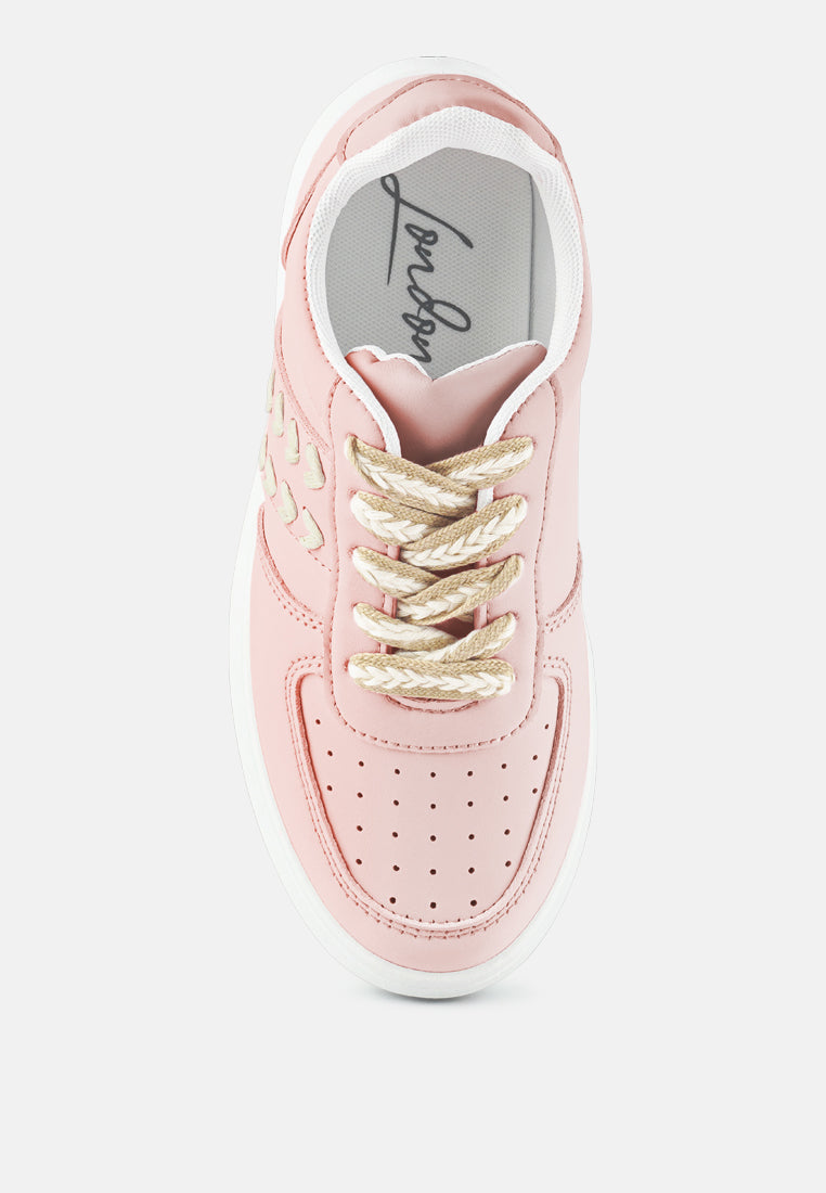 Monigue Faux Leather Cross Stitch Detail Sneakers from London Rag International