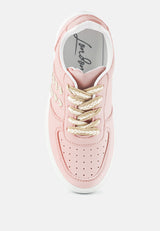 Monigue Faux Leather Cross Stitch Detail Sneakers from London Rag International