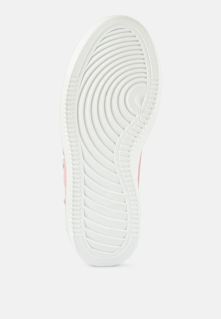 Monigue Faux Leather Cross Stitch Detail Sneakers from London Rag International