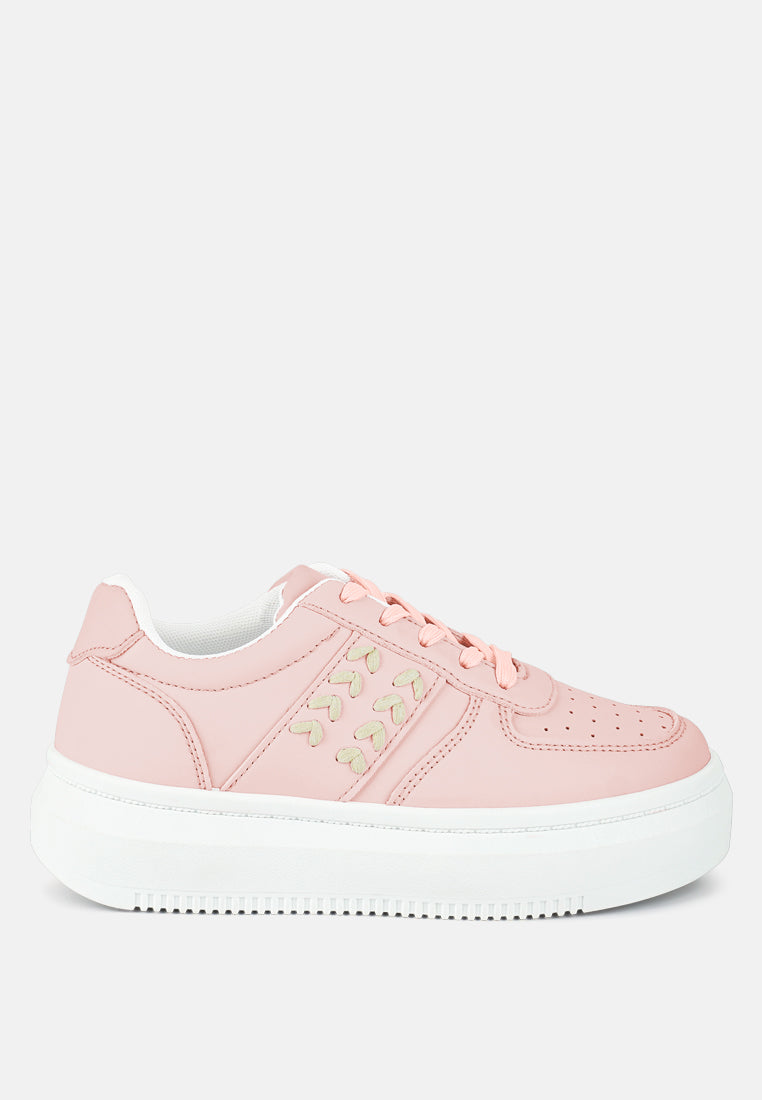 Monigue Faux Leather Cross Stitch Detail Sneakers from London Rag International