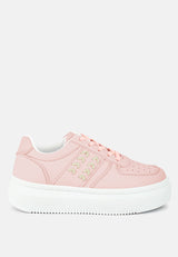 Monigue Faux Leather Cross Stitch Detail Sneakers from London Rag International