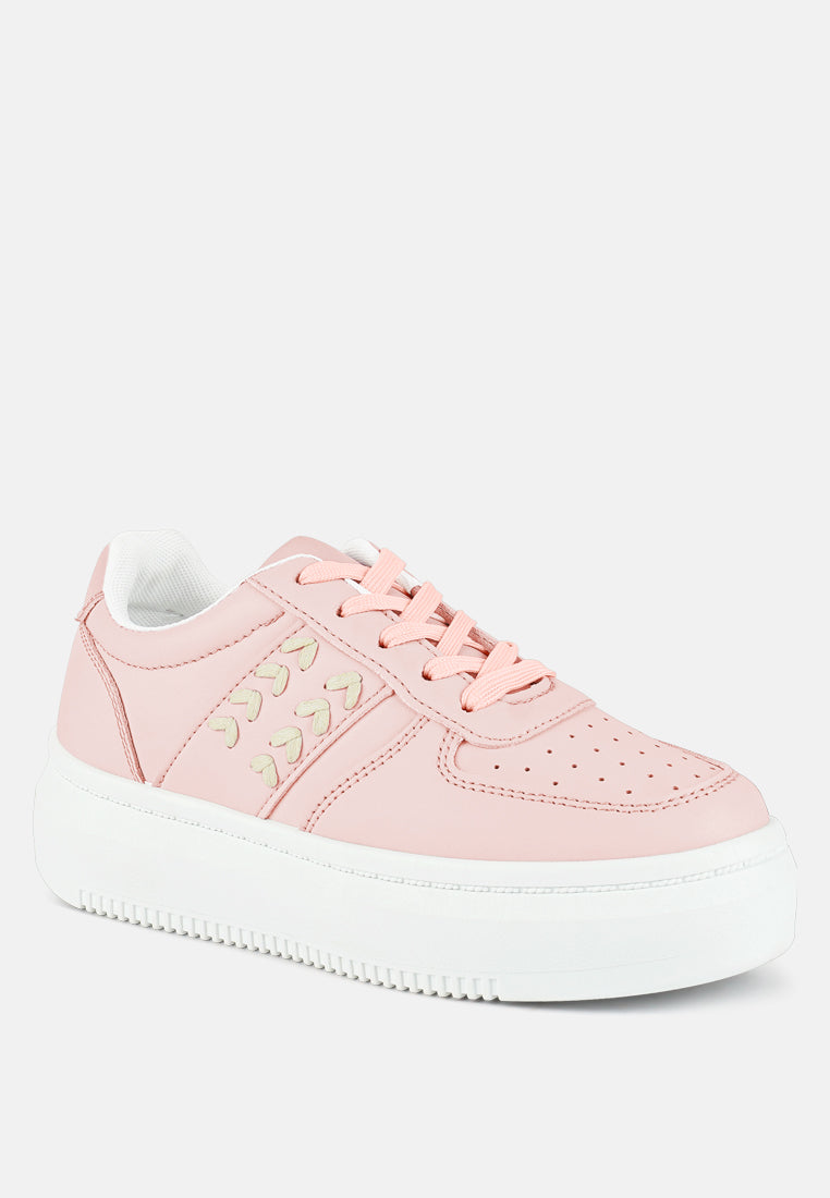 Monigue Faux Leather Cross Stitch Detail Sneakers from London Rag International