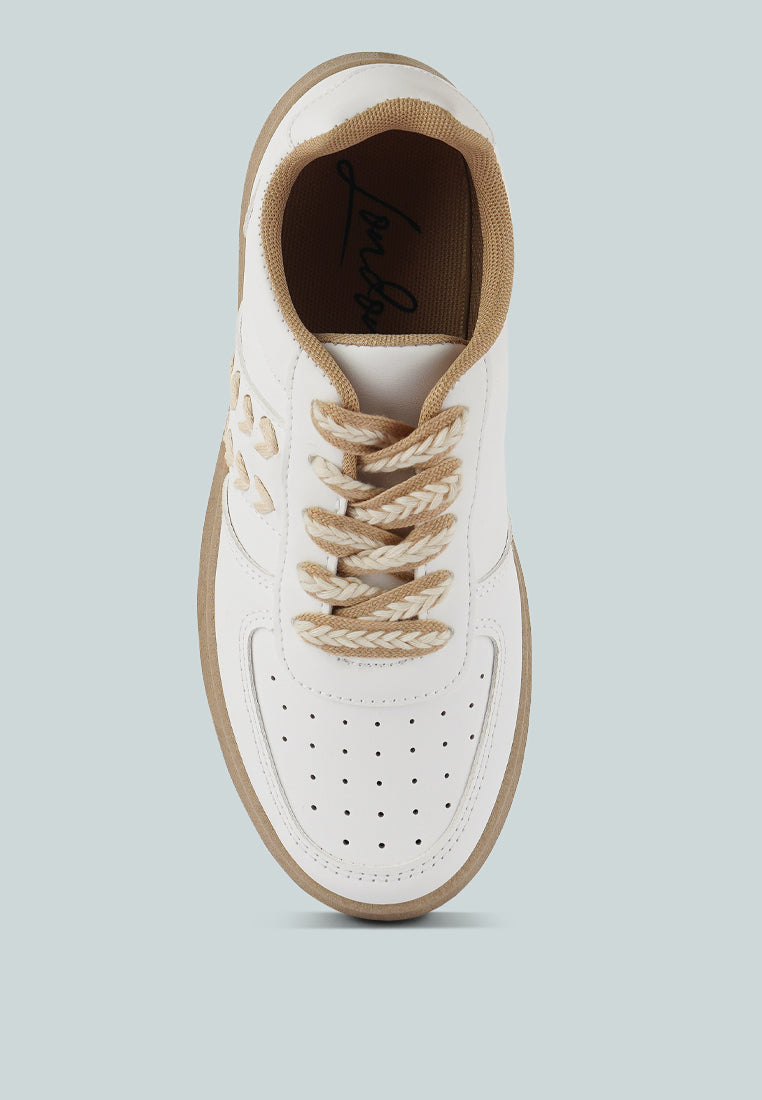 Monigue Faux Leather Cross Stitch Detail Sneakers from London Rag International