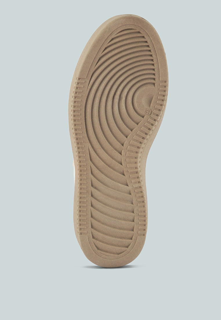 Monigue Faux Leather Cross Stitch Detail Sneakers from London Rag International