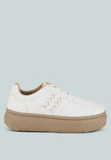 Monigue Faux Leather Cross Stitch Detail Sneakers from London Rag International