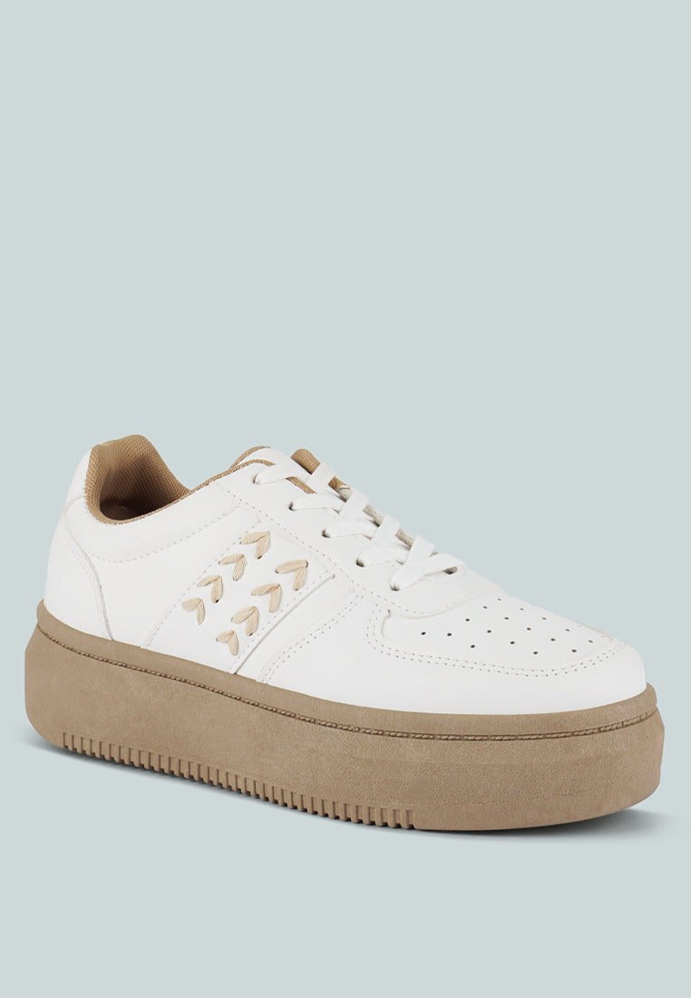 Monigue Faux Leather Cross Stitch Detail Sneakers from London Rag International