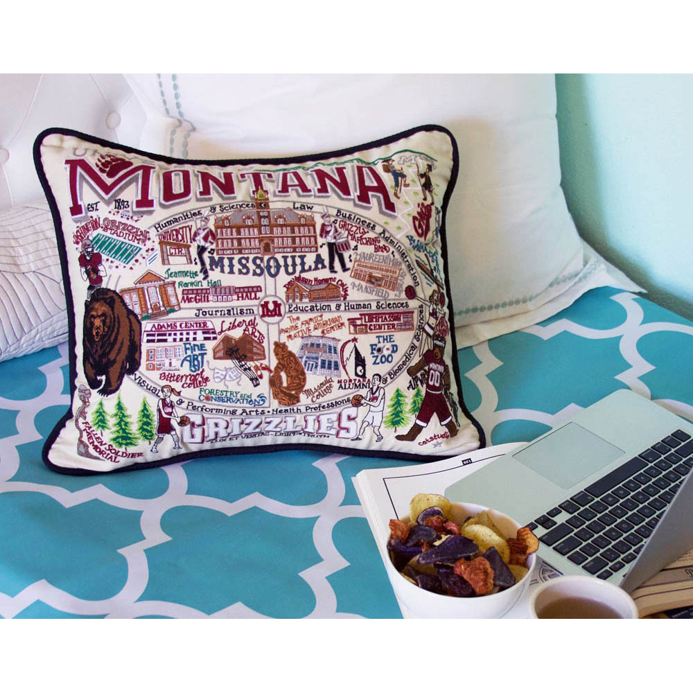 Montana, University of Collegiate Embroidered Pillow by CatStudio from Quirks!