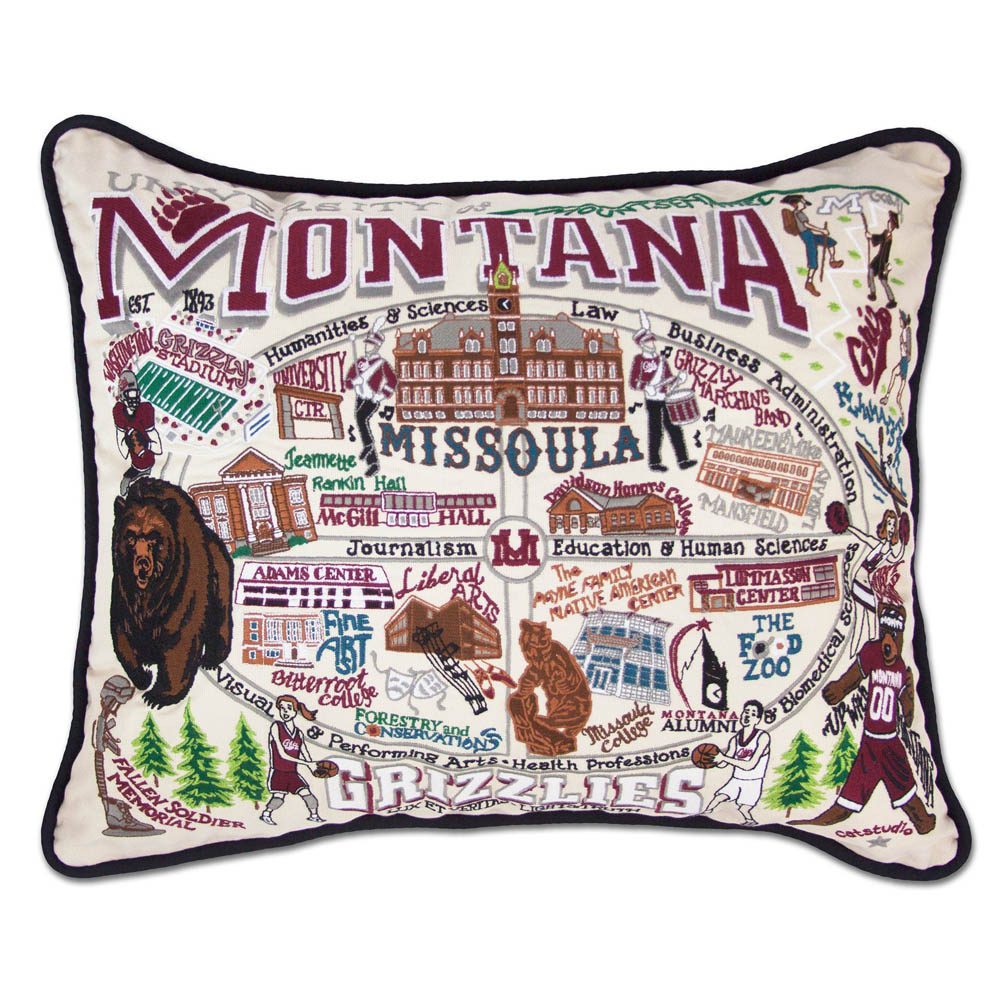 Montana, University of Collegiate Embroidered Pillow by CatStudio from Quirks!