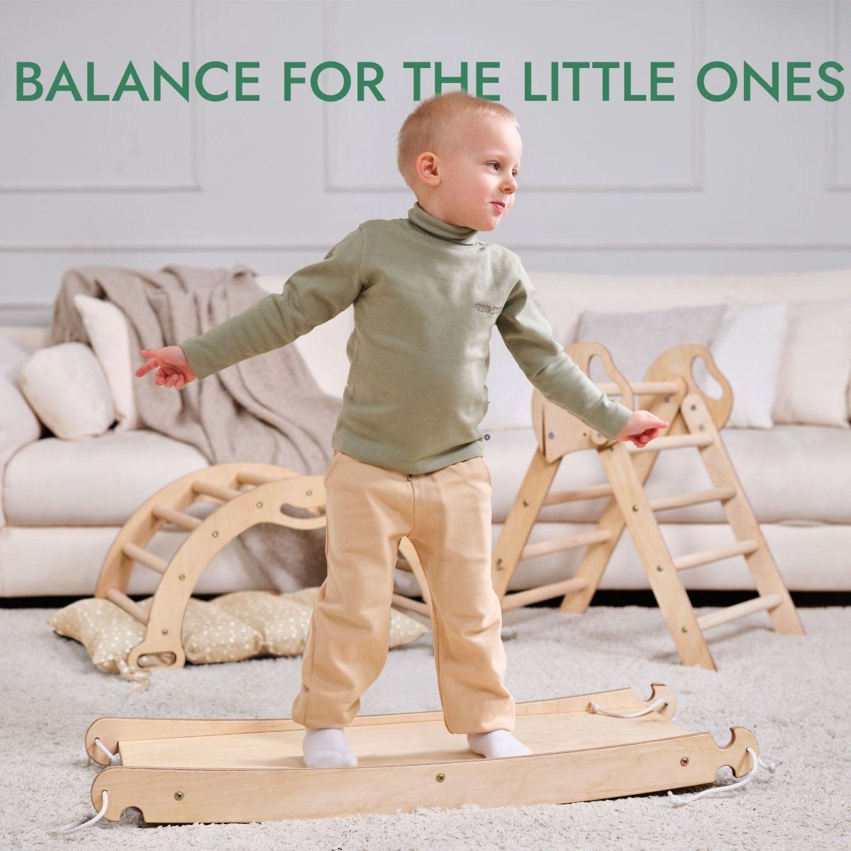 4in1 Montessori Climbing Set: Pikler Triangle, Arch, Slide Board, and Cushion for Toddlers (1–3 Years) from Goodevas