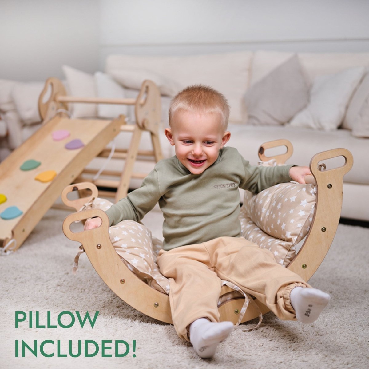 4in1 Montessori Climbing Set: Pikler Triangle, Arch, Slide Board, and Cushion for Toddlers (1–3 Years) from Goodevas
