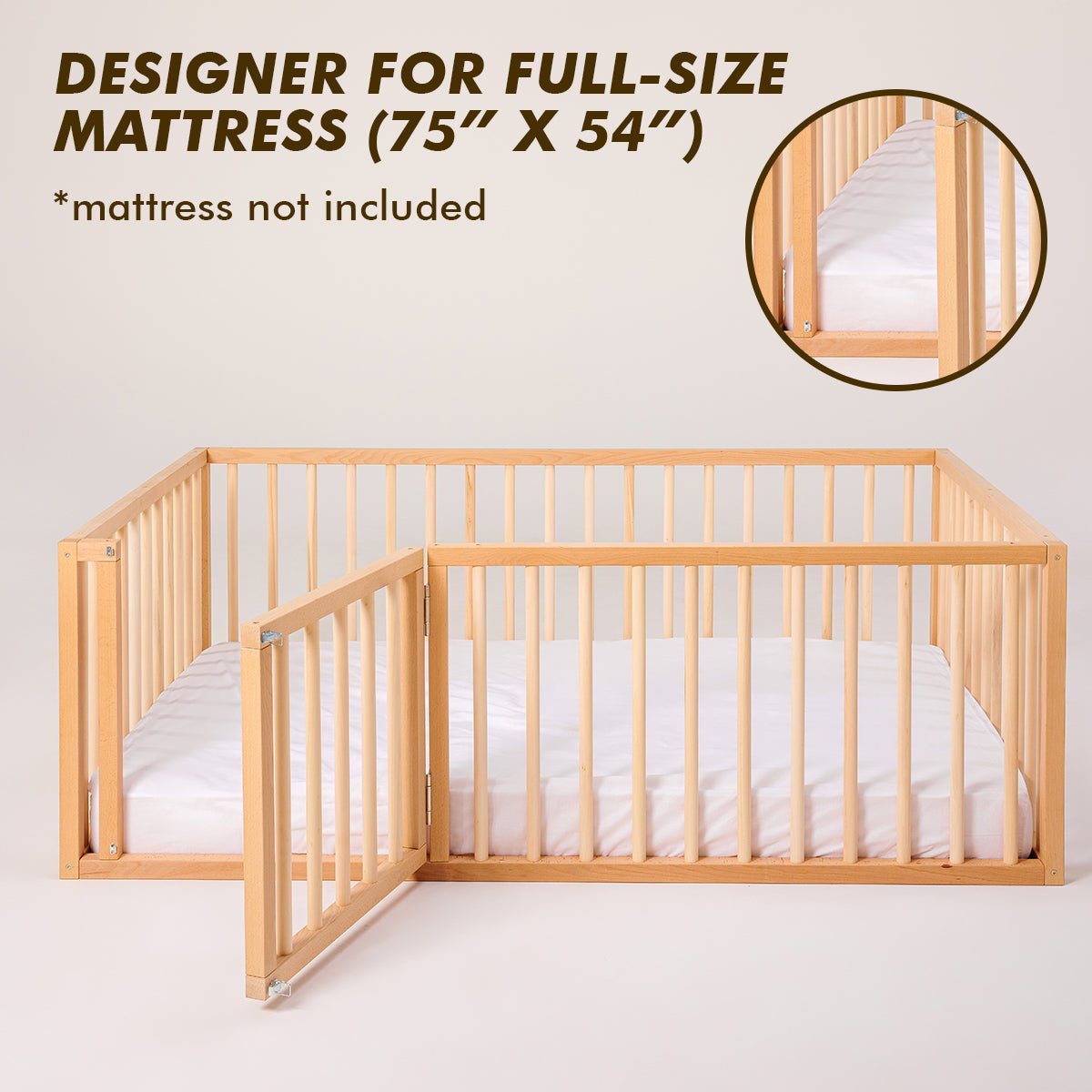 Full Montessori Floor Bed Frame for Toddlers with Fence from Goodevas