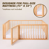 Full Montessori Floor Bed Frame for Toddlers with Fence from Goodevas
