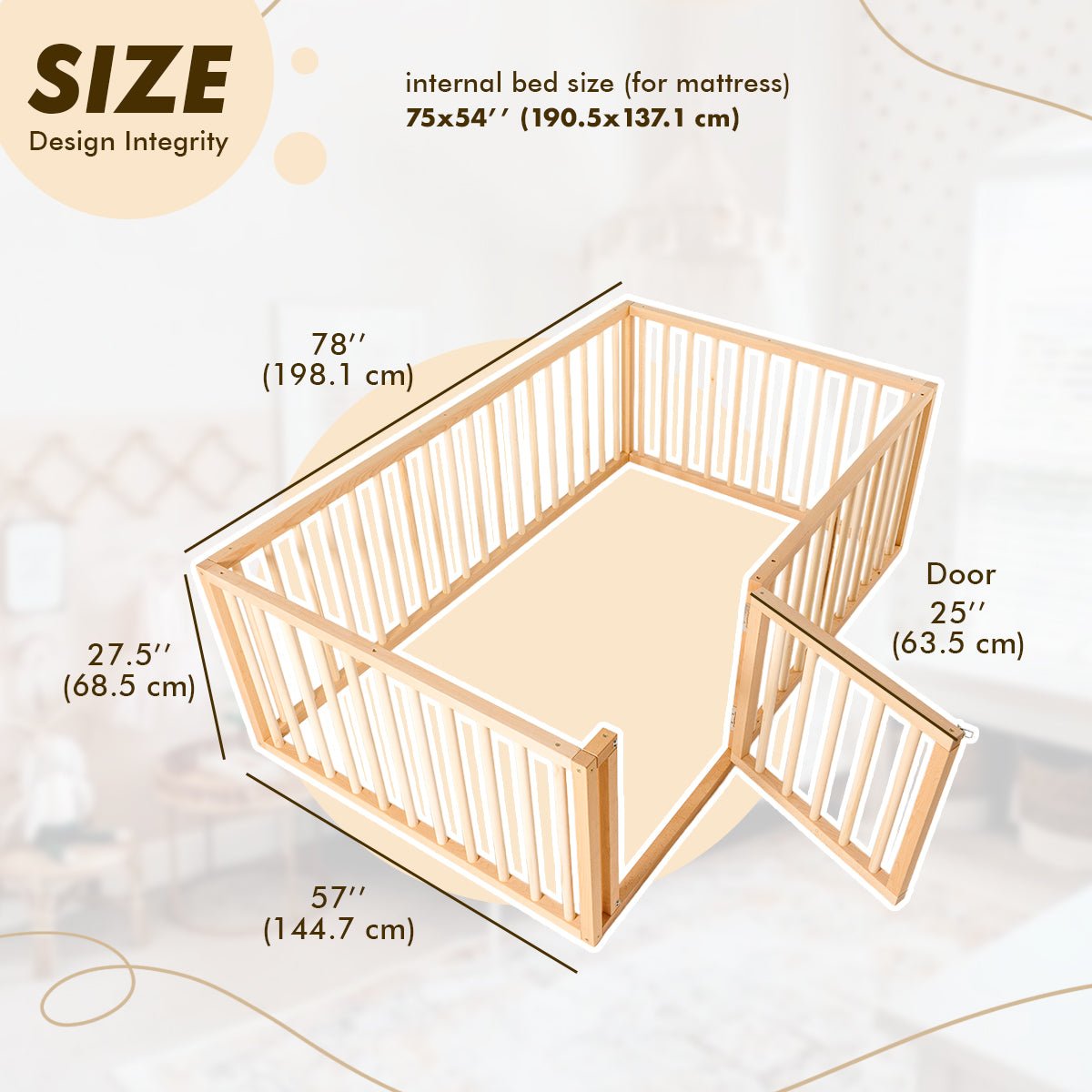 Full Montessori Floor Bed Frame for Toddlers with Fence from Goodevas