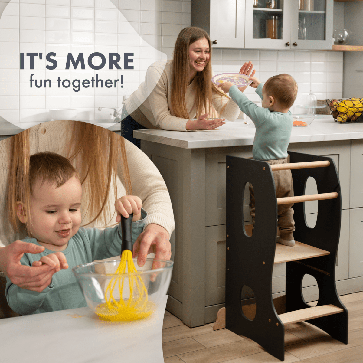 Stable Montessori Learning Tower: Wooden Growing Chair - Grey from Goodevas