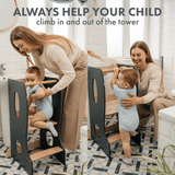 Stable Montessori Learning Tower: Wooden Growing Chair - Grey from Goodevas