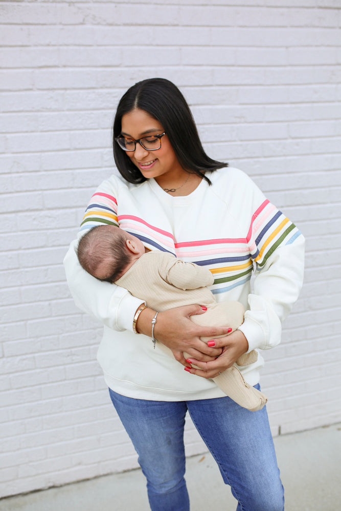 Six Stripe Invisible Zip Breastfeeding Sweatshirt From Movemama