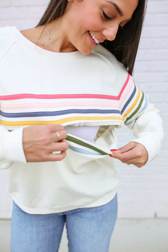 Six Stripe Invisible Zip Breastfeeding Sweatshirt From Movemama