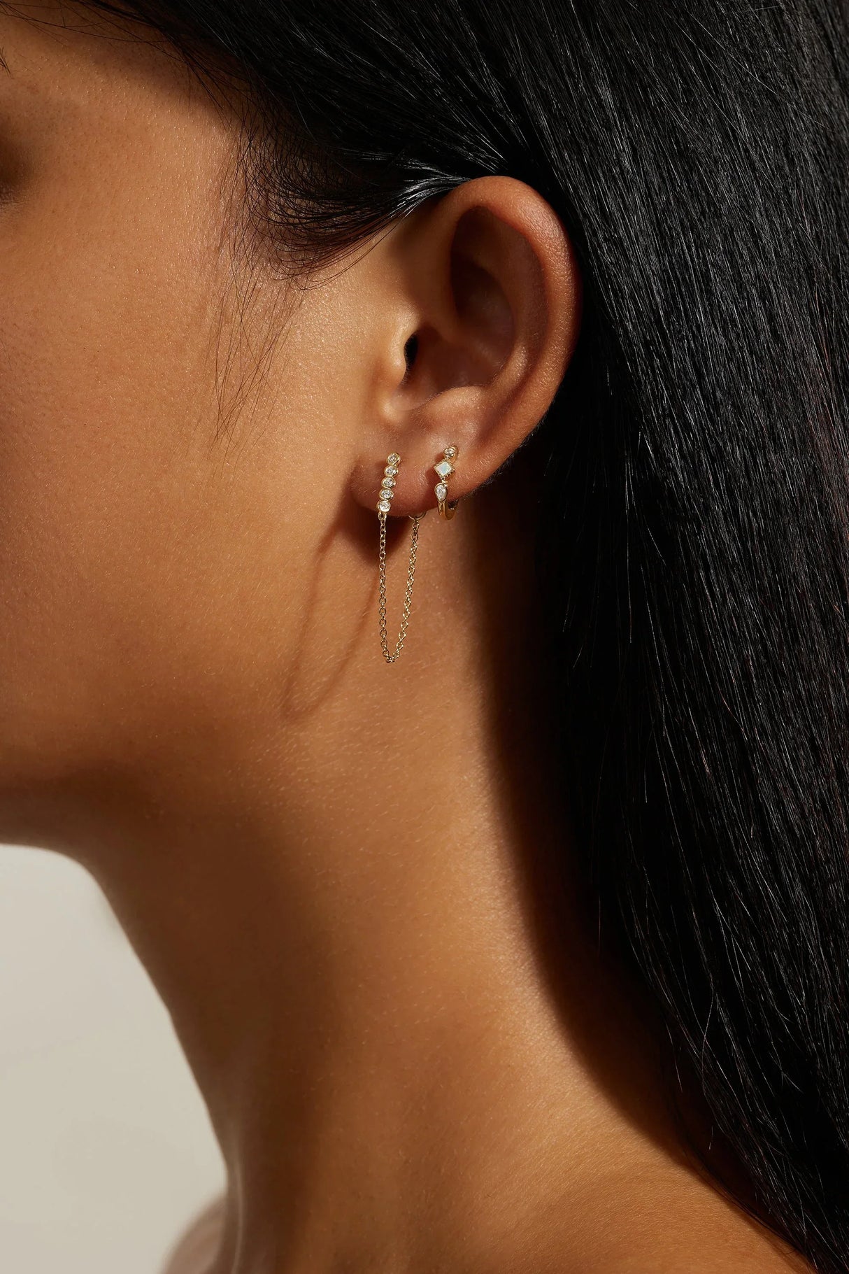 Multi Shaped Opal and CZ Stone Huggie Hoops from eklexic